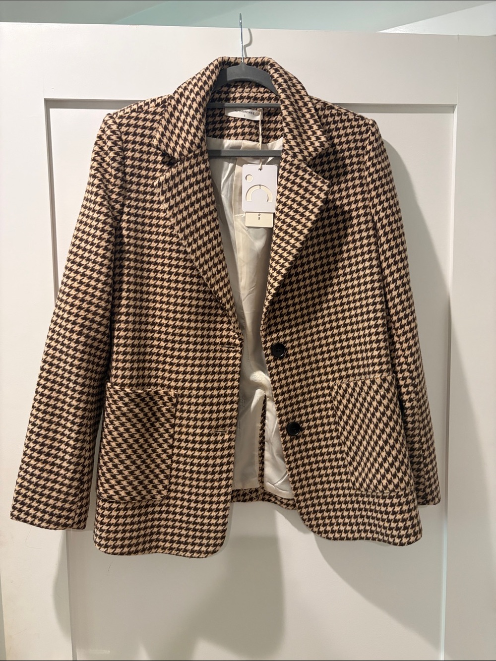 Commense Brown and Cream Houndstooth Blazer Jacket
